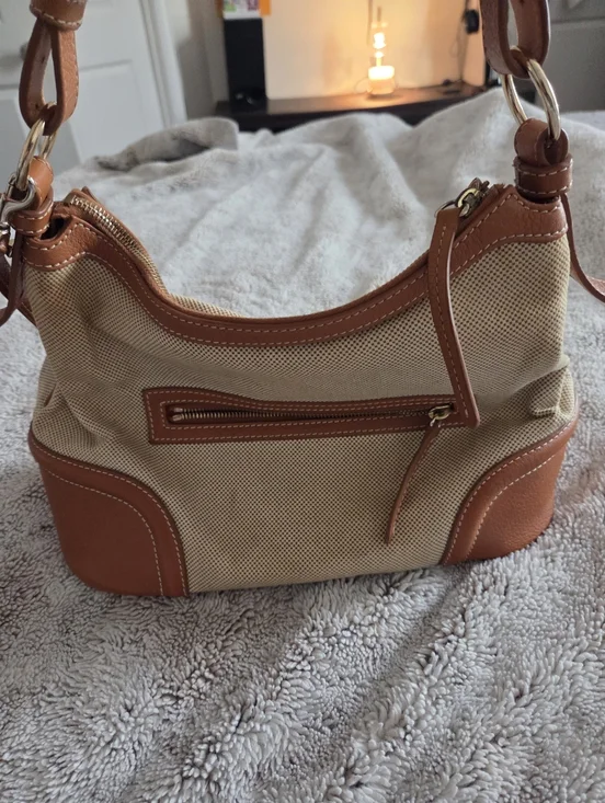 Dooney & Bourke Tan Canvas and Brown Leather Shoulder Bag - Picture 2 of 13